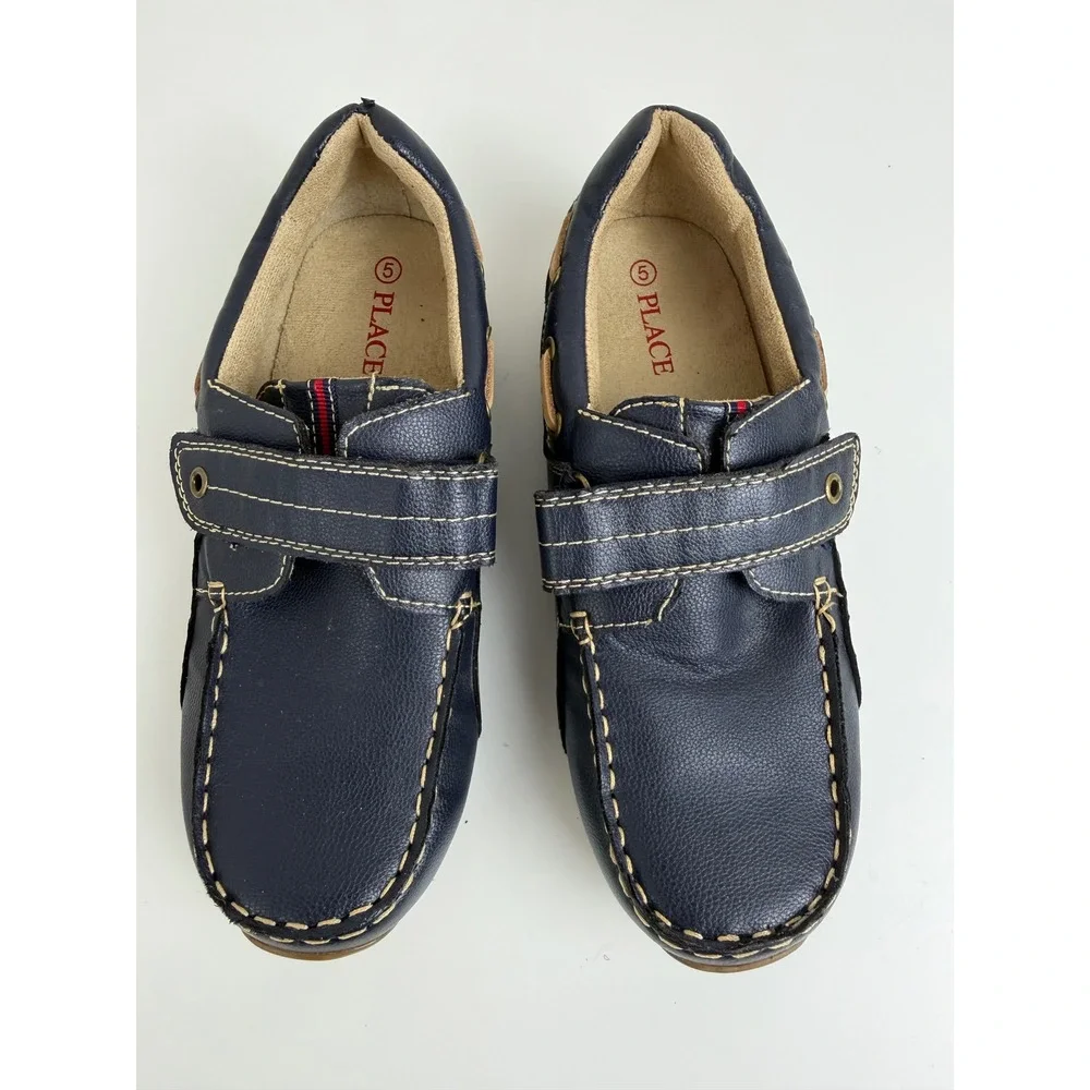 The Children's Place Boys Size 5 Navy Blue Boat Shoes Hook Loop Loafers Casual